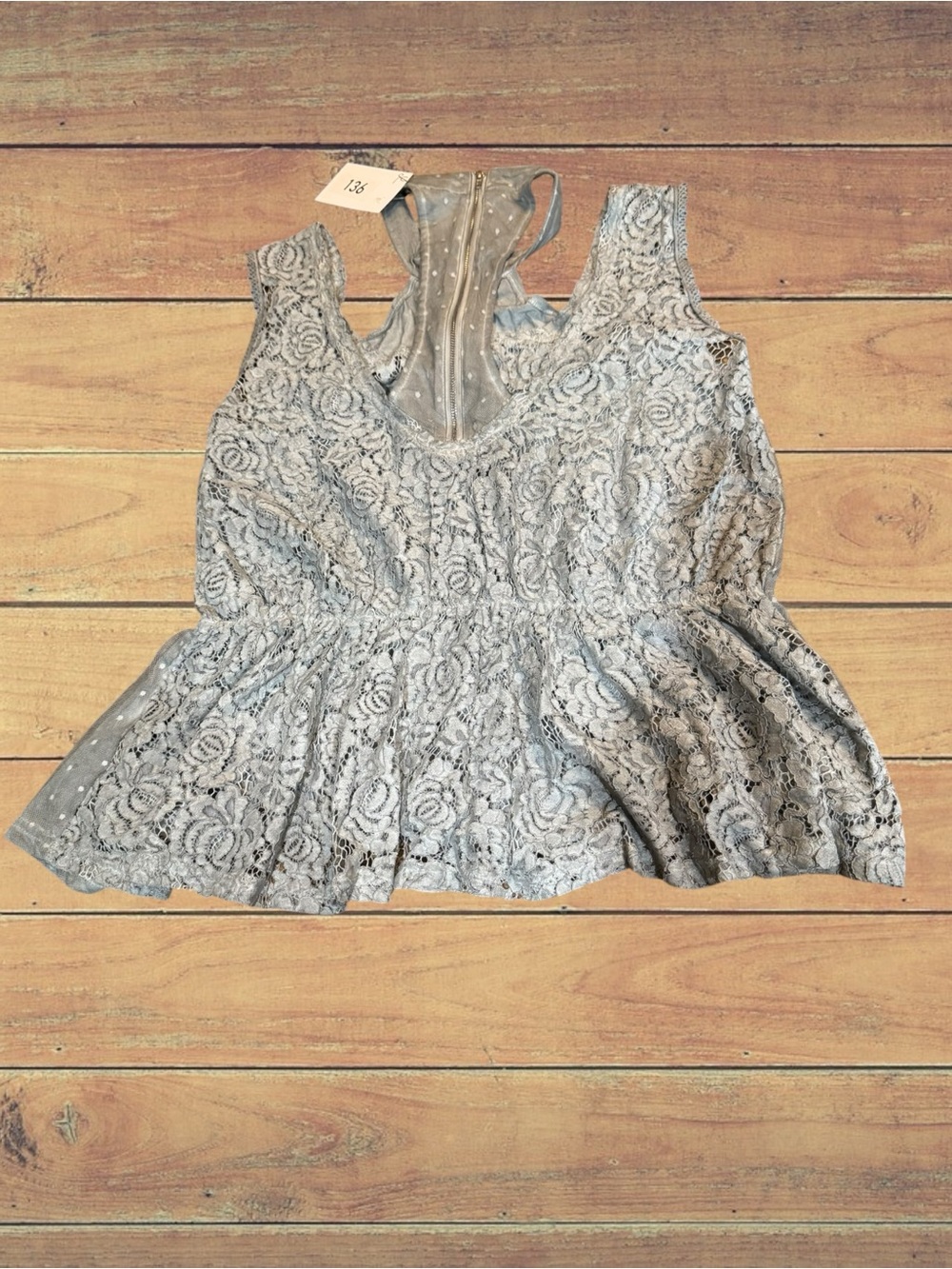 POL Grey Swiss Dot Halter Peplum Top Lace Cold Shoulder Detail Size Large NWT - Picture 12 of 16